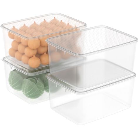 10L4 Boîte Conservation Alimentaire, Conteneur Alimentaire, Boîte de Rangement, Récipient de Congélateur avec Couvercle, Sécuritaire au Micro-ondes, Sans BPA, Plastique, Clair, 10L-Lot de 4 (1/5)