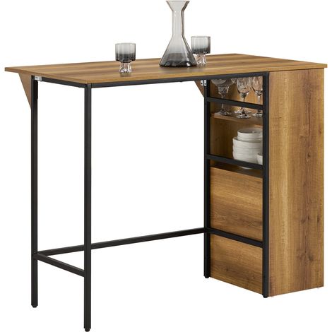 Mesa Alta de Bar Mesa Alta de Comedor con 1 Tablero Plegable Adicional, 1 Puerta y 2 Estantes 120 x 63 x 95 cm  FWT98-PF SoBuy ES