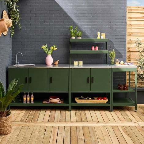 Cuisine extérieure 3 modules en acier inoxydable vert