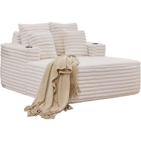 Chaise longue oversize in velluto effetto pelliccia bianca con portabicchieri HOMVRA (1/5)