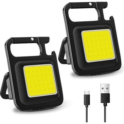 Set mit 2 wiederaufladbaren Mini-Taschenlampen, tragbare Mini-Arbeitsleuchten, 800 Lumen, COB-Schlüsselanhänger für Camping (1/4)
