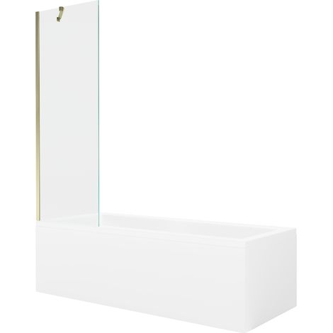 Mexen Cubik baignoire rectangulaire 160 x 70 cm avec tablier et paroi 1-volet 60 cm, transparent, doré - 550316070X9506000050 (1/5)