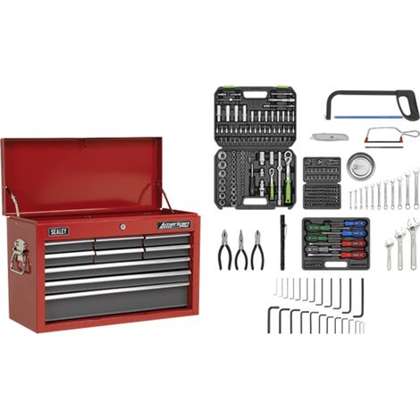Sealey AP22509BBCOMB American PRO® Topchest 9 Drawer with 205pc Tool Kit - Red/Grey (1/5)
