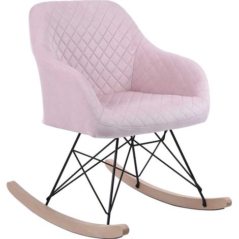 Poltrona Sedia Dondolo Relax Base Slitta Scandinavo Imbottita Design Unic Rosa