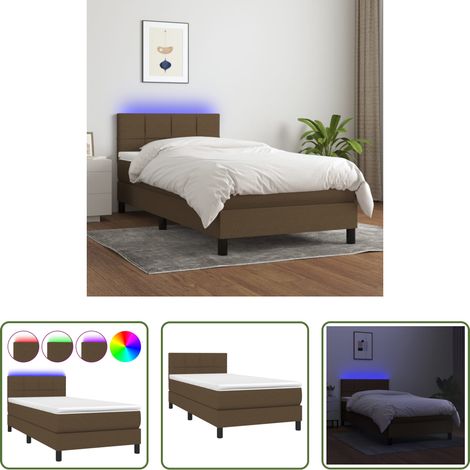 vidaXL Tête de lit réglable - Sommier à lattes de lit et matelas et LED Marron foncé 90x200cm (1/5)