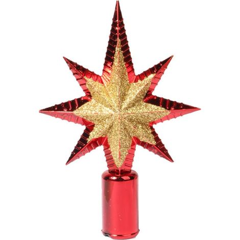 Étoile de sapin de Noël en plastique doré et rouge, 15 cm (1/2)