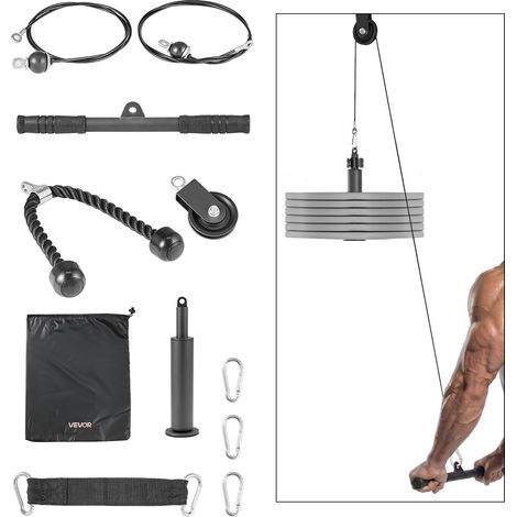 VEVOR Sistema a Carrucola da Soffitto per Lat Pulldown, Pulley da Palestra con 2 Cavi in Acciaio, Barra Corta e Maniglia, Attrezzo a Cavi per Bicipiti, Spalle, Braccio e Schiena, Capacita Max 127 kg (1/5)