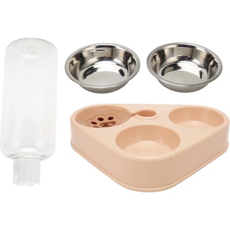 Ensemble de bols de nourriture pour bouteille d'abreuvoir pour animaux de compagnie, empêche les déversements, triples bols pour chats avec eau automatique pour chien rose