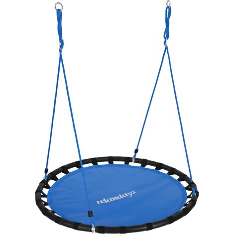 Balançoire nid d'oiseau ronde jardin 120 cm assise confortable réglable en métal noir (1/4)