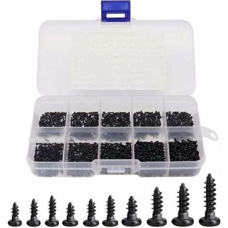 1000 Pcs mini vis à bois cruciformes auto-taraudeuses à tête ronde Mini vis M1 M1.2 M1.4 M1.7 Vis à Bois Cruciformes Assortiment Micro vis de haute Précision avec Boîte de Plastique-Noir (1/4)