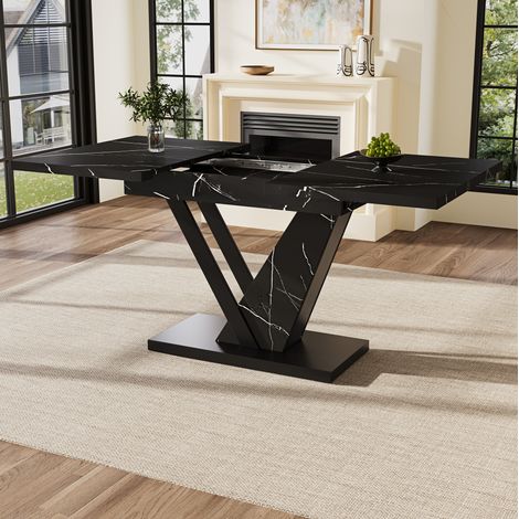 Mesa comedor extensible efecto mármol negro para salón OKMYHOME (1/5)