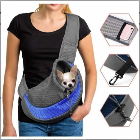 Sac de transport pour chien, sac bandoulière ajustable pour chat et chiot, sac de voyage pour petits animaux de compagnie avec pochette en filet respirant, sac portable pour chien idéal pour les march (1/5)