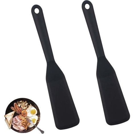 Juego de espátulas de silicona antiadherentes - Mini espátula de mango largo - Ideal para freír pescado, huevos, tortitas y hamburguesas - Juego de 2 piezas