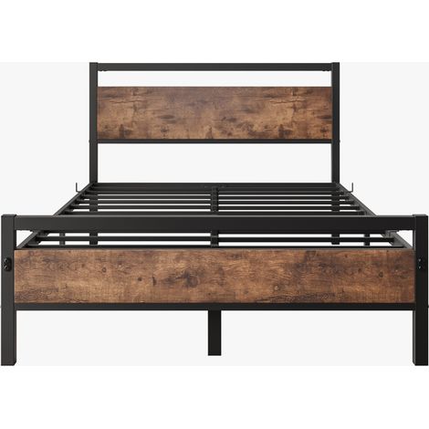 Cama 120x200 cm de metal y MDF con somier de láminas, espacio de almacenaje, marrón antiguo (1/5)