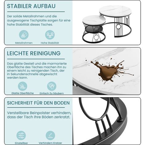 Modenuit Beistelltisch-Set aus MDF und Stahl, 2-teilig, Weiß/Schwarz, für Wohnzimmer oder Balkon (1/5)