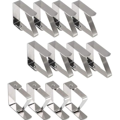 Pince Nappe Exterieur, Pince Nappe de Table, 12 Pinces à Nappe en Acier Inoxydable, Nappe Clips Anti-Glissant Fixer Nappe pour Table d'Épaisseur 10-30 mm (1/5)