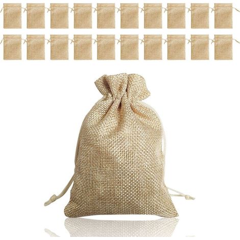 20 Pcs Sachets en Jute, Pochettes Sachets en Lin, Sac Cadeau réutilisable, Sac Toile de Jute Pochette Tissu Cordon Pochettes Sachets Chanvre avec Cordon Rectangle pour Bijoux Cadeau Mariage (12x9cm) (1/5)