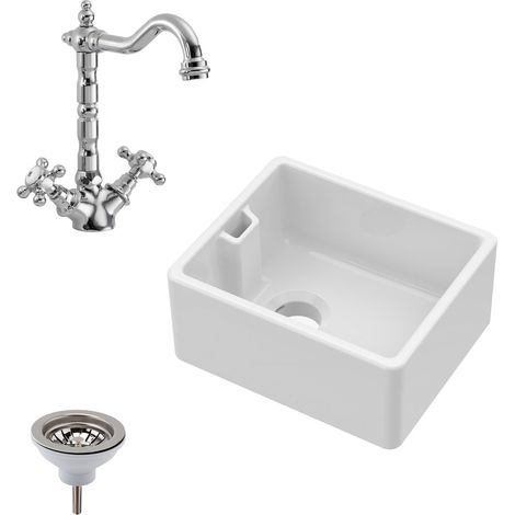 Fireclay Kitchen Bundle - Compact 460mm Belfast Sink with Overflow, Strainer Waste & French Classic Kitchen Mixer Tap by Balterley (1/4)