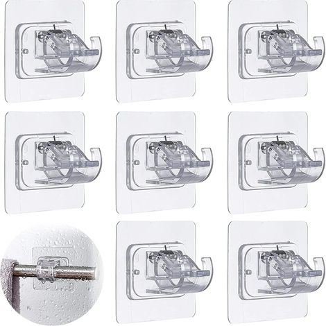 8 supports adhésifs pour tringle à rideau, crochets muraux auto-collants, fixations sans perçage, lot de 8 pièces (1/5)