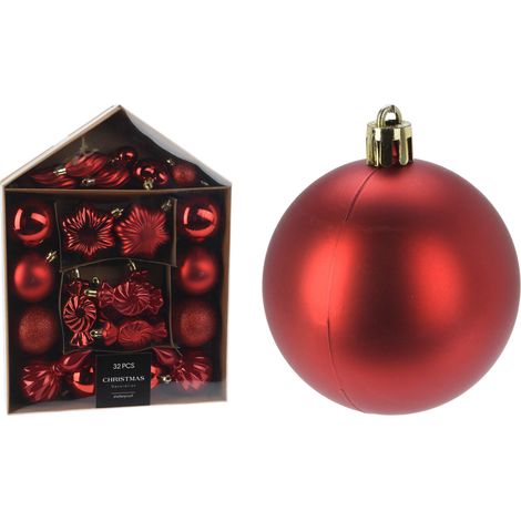 Palline di Natale infrangibili rosse, 3-11,5 cm, 32 pezzi.