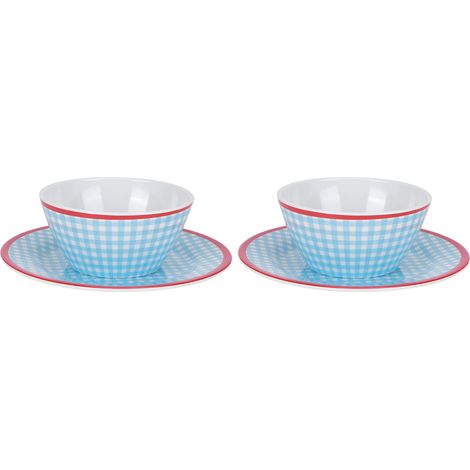 4 Pièces Bols à Salade Bleu Clair à Motifs Quadrillés Assiettes à Snack en Fausse Porcelaine Vaisselle