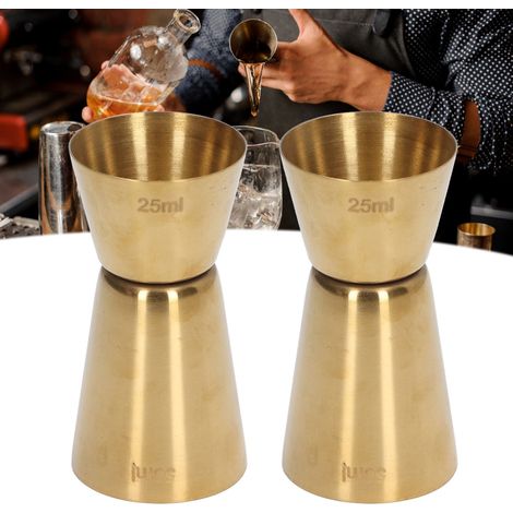 Doseur/bouteille/verre doseur doré à double extrémité et bord droit, 25/50 ml (1/5)