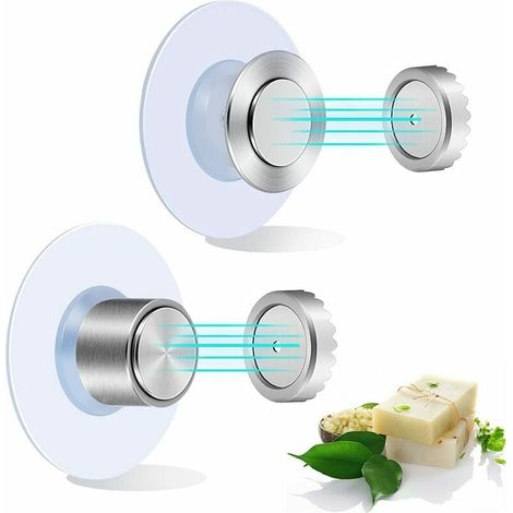 Porte-savon magnétique (lot de 2) avec ventouse, en acier inoxydable, fixation murale sans perçage, solide et résistant, pour lavabo, douche et baignoire. (1/5)