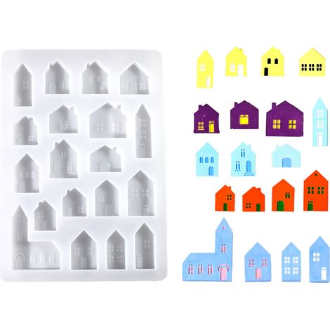 19 moules en silicone pour mini-maisons, pour résine époxy, plâtre, cire et savon, Divers accessoire de portail (1/5)