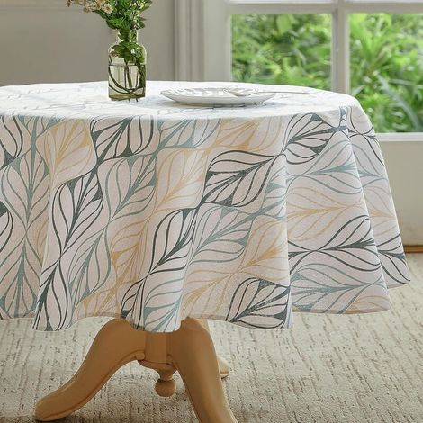 Nappe à rayures feuilles lin intérieure et extérieure 140 cm Coton (1/4)