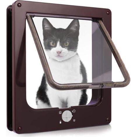 Cat Flap, Waterproof Cat Flap with 4-Way Rotating Lock for Cat, Small Dog, Easy to Install and Use, Brown XL (1/5)