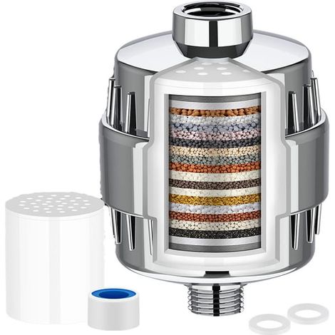 Lot de 1 filtres de douche universels à 20 niveaux + 1 filtre - Purificateur d'eau dure - Élimine les métaux lourds et autres sédiments (1/5)