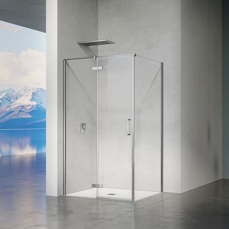 GRAND VERRE Cabine de douche avec porte à charnières et paroi latérale hauteur 195cm profilés chromé aspect inox 140x100 (1/5)