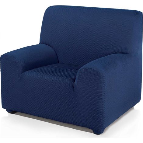 HOMESCAPES Single Seat 'Iris' Armchair Cover Elasticated Slipcover Protector, Navy - Navy