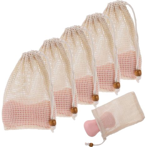 Lot de 5 sacs à savon en chanvre avec cordon de serrage - Sacs à savon en fibres naturelles - Sacs à savon bio et naturels - Sacs à savon exfoliant - Bain - Mousse de douche, savon asséchant (1/5)