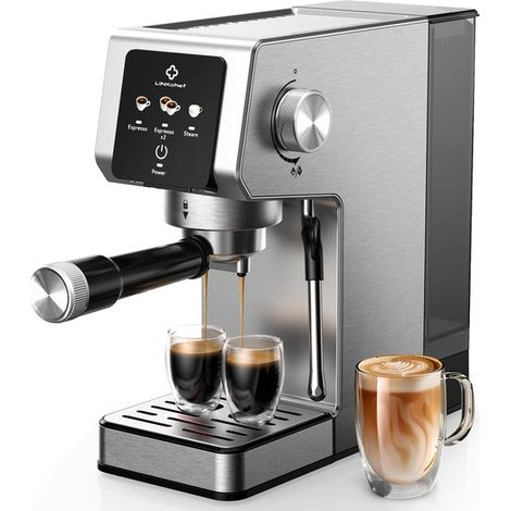 Cafetera espresso de 20 bares - Diseño compacto con función de vapor para espumar la leche - Fabricada en acero inoxidable - Con depósito de agua extraíble de aproximadamente 1,18 litros - Ideal para (1/5)