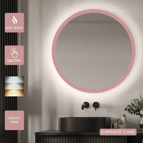 Miroir Salle de Bain LED Rétro-éclairé Réglable Ø60cm - Contour Rose - Commandes Tactiles On/Off & Anti-Buée - TORINO LEDIMEX (1/5)