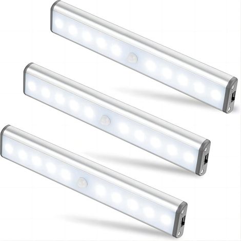 Set mit 3 10-Zoll-LED-Lampen, USB-aufladbar, magnetisch, Bewegungssensor, 2 Modi, tragbar (weiß)