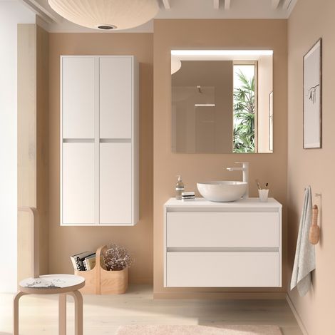 Badezimmermöbel NOJA 1000 2 Schubladen WHITE SATIN + Waschtisch-Platte (1/2)