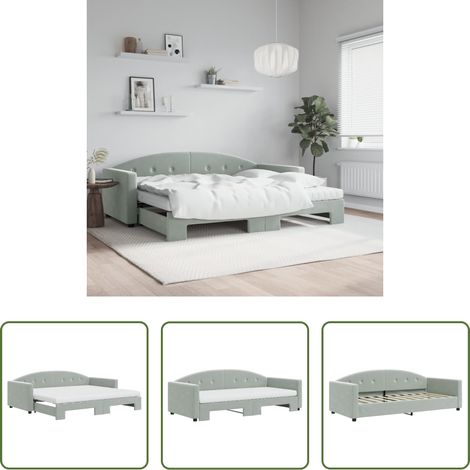 vidaXL Matratze - Tagesbett Ausziehbar mit Matratzen Hellgrau 90x190 cm Samt (1/5)