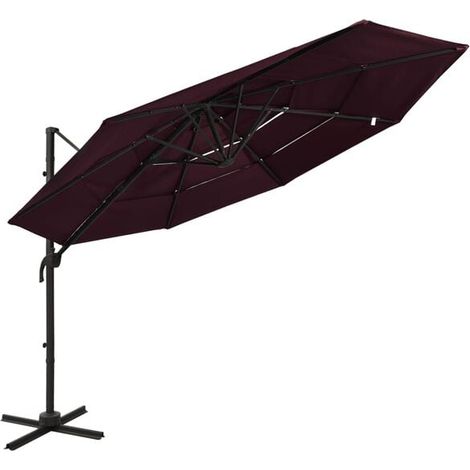 Parasol de jardin à quatre niveaux avec poteau en aluminium bordeaux (1/5)