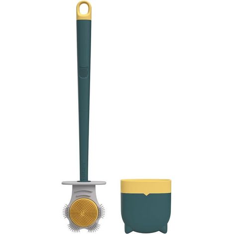 Brosse de toilette bicolore en plastique double face avec manche amovible, en forme de griffe de chat, pour un nettoyage efficace et écologique. (1/4)