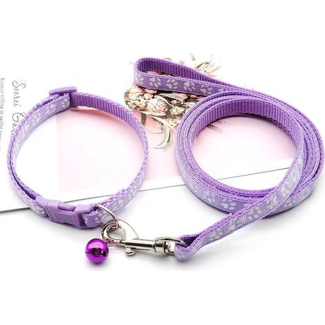 Collier pour chiot avec laisse, laisse souple en nylon réglable pour chiots et petits chiens, 1,2 m de long, violet clair (1/5)