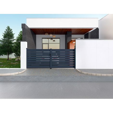 Portail battant aluminium ajouré L397 x H165 cm anthracite - PRIMO (1/3)