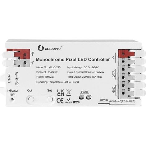 Contrôleur de luminosité pour bande lumineuse LED monochrome GLEDOPTO avec télécommande RF et 7 effets dynamiques (1/5)