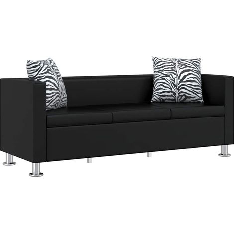 Canapé à 3 places, Canapé droit, Canapé relax Moderne pour salon Chambre Similicuir Noir MJU8324 (1/5)