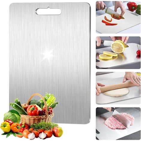 1 tagliere, tagliere a doppia faccia in acciaio inox per alimenti per frutta e verdura, 25 x 15 cm (1/5)