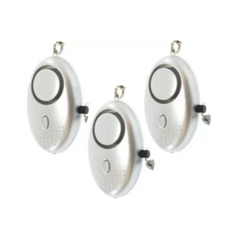 Kit 3 alarmes personnelles argentées avec sirène 140 dB et lampe de poche intégrées
