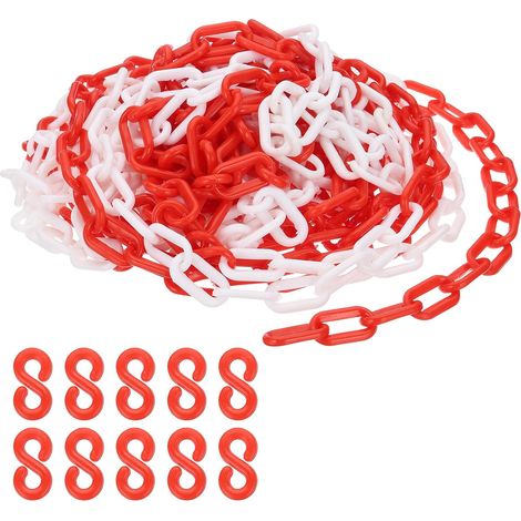 Chaîne en plastique rouge/blanc, 39 pieds 6mm Chaîne de sécurité pour le contrôle de foule, file d'attente, parking, clôture, portail, concert, chantier et décoration (1/5)