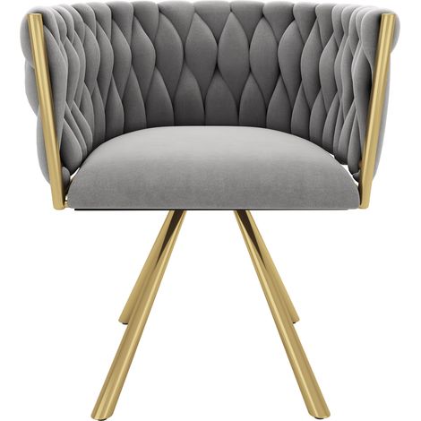 6er-Set drehbare Samt-Esszimmerstühle, grau, Metallgestell in Gold (1/5)