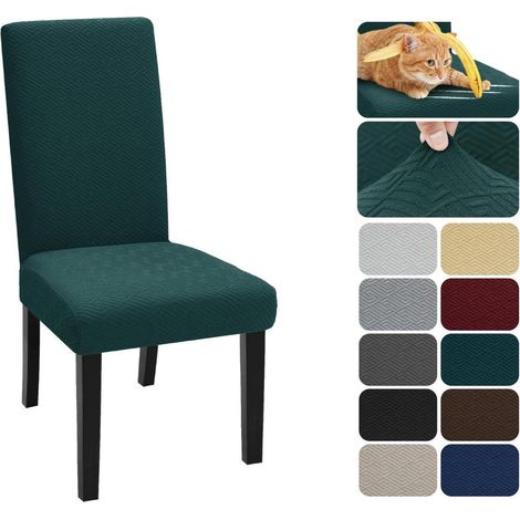 Housses de chaise extensibles 2 pièces, lavables et amovibles, motif jacquard géométrique, vert foncé (1/5)